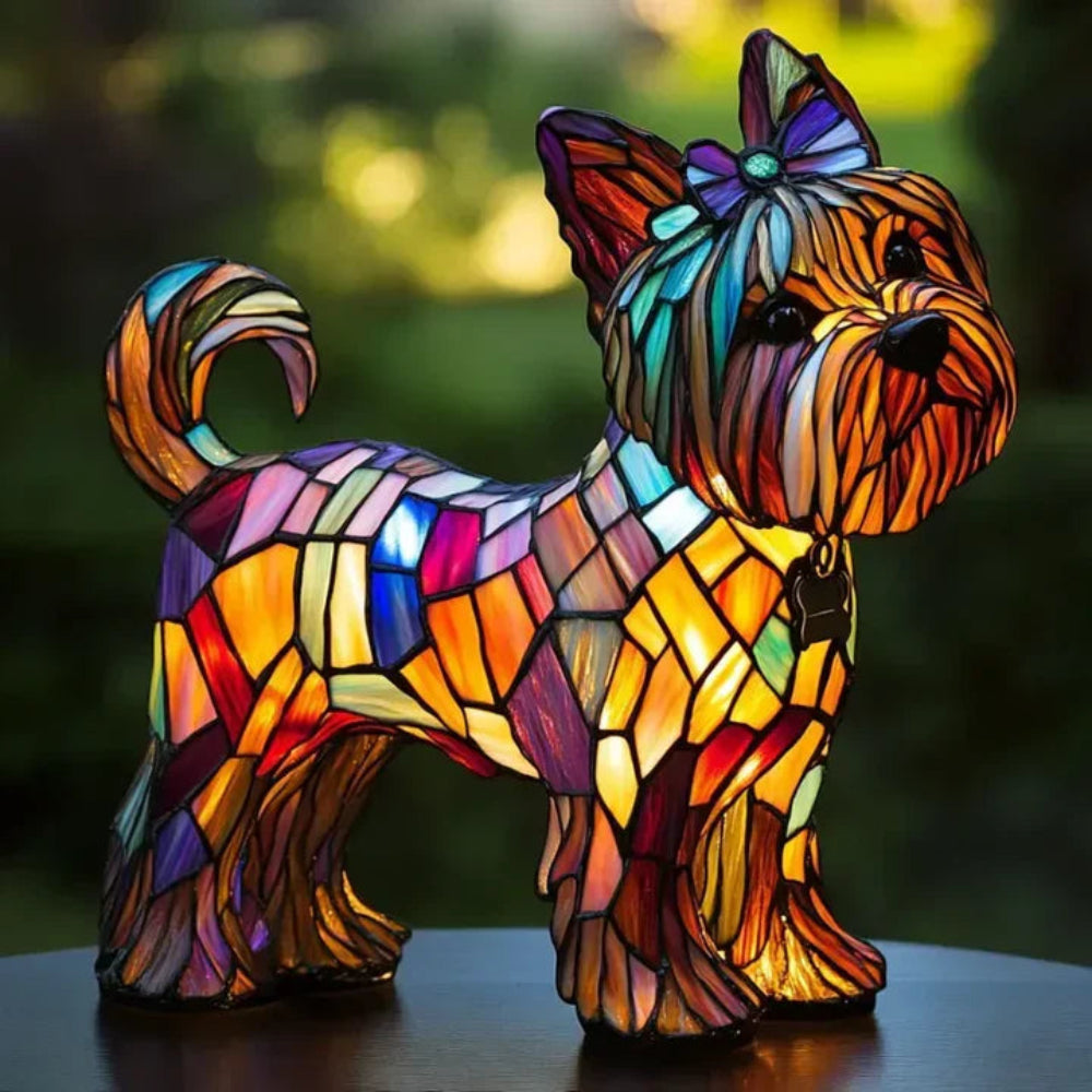 CanineGlow | Artistieke Glazen Hondenlamp met Kleurrijk Tiffany-Stijl Verlichtingsontwerp