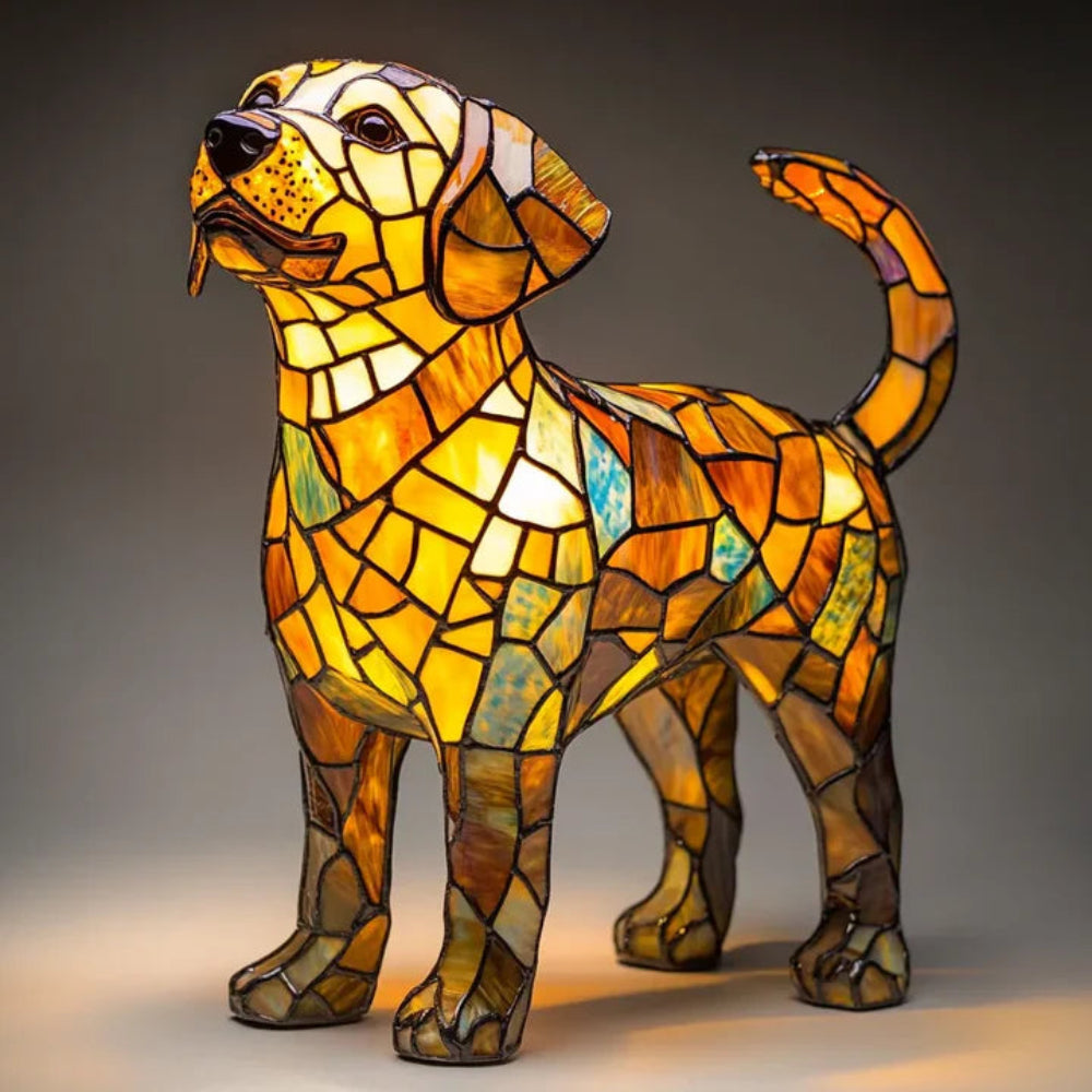 CanineGlow | Artistieke Glazen Hondenlamp met Kleurrijk Tiffany-Stijl Verlichtingsontwerp