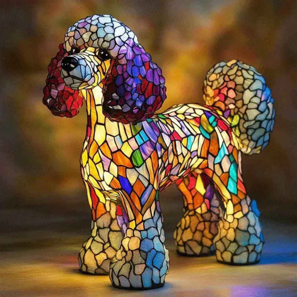 CanineGlow | Artistieke Glazen Hondenlamp met Kleurrijk Tiffany-Stijl Verlichtingsontwerp