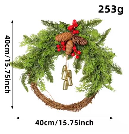 Handgemaakte Boheemse Winterkrans | Klokken, Dennenappels & Bessen | 43 cm | Binnen/Buiten