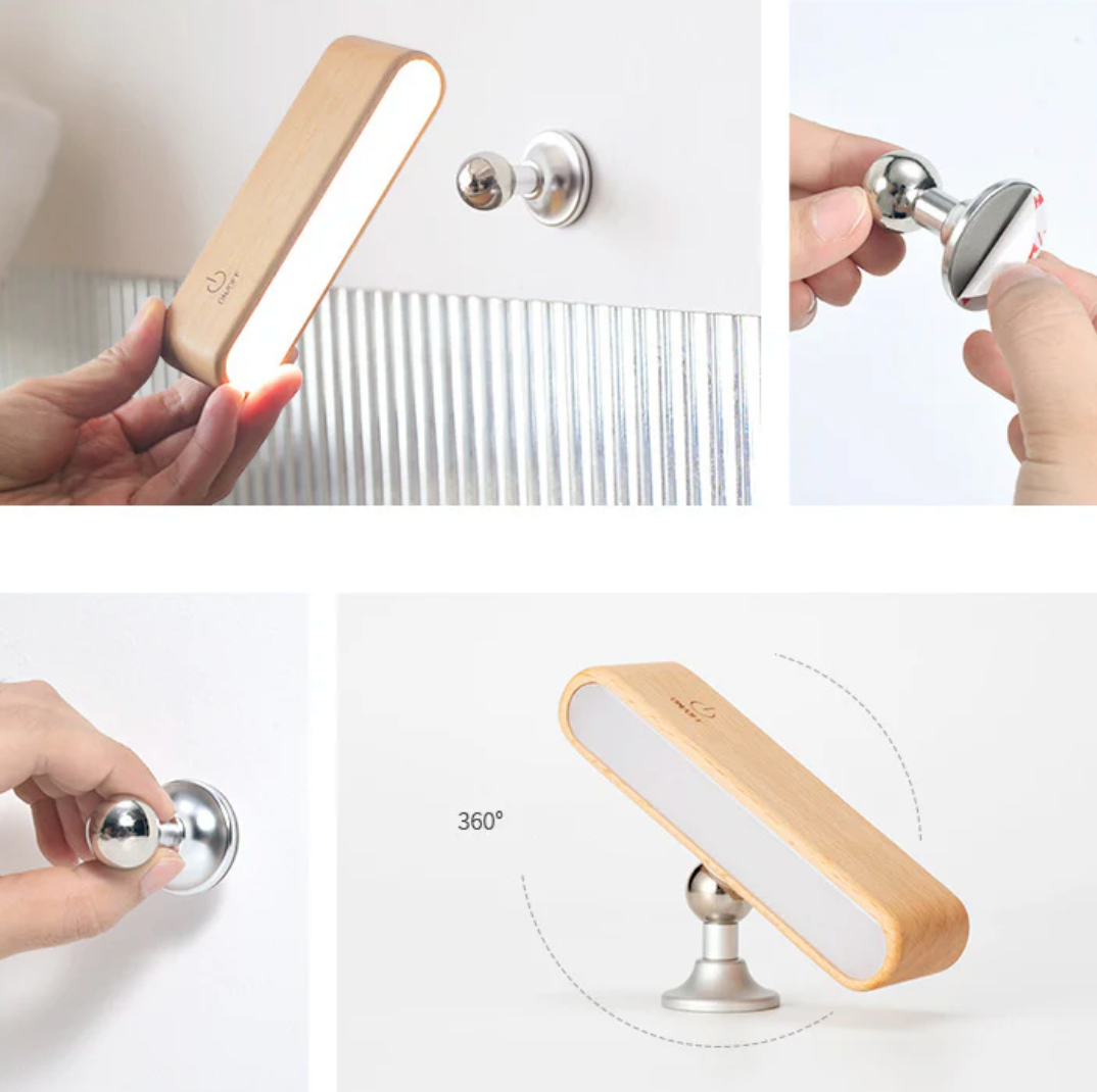 Massief houten bureau lamp met magnetische oplading