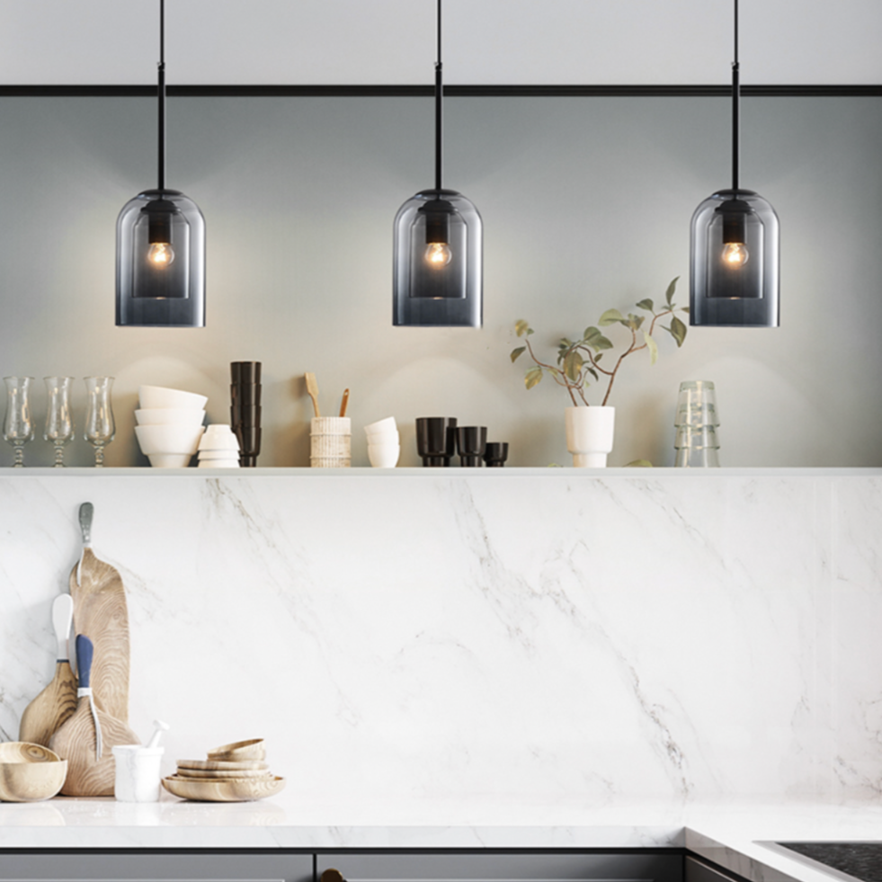 Suspensie ontwerp buis afgerond dubbel rookkleurig glas