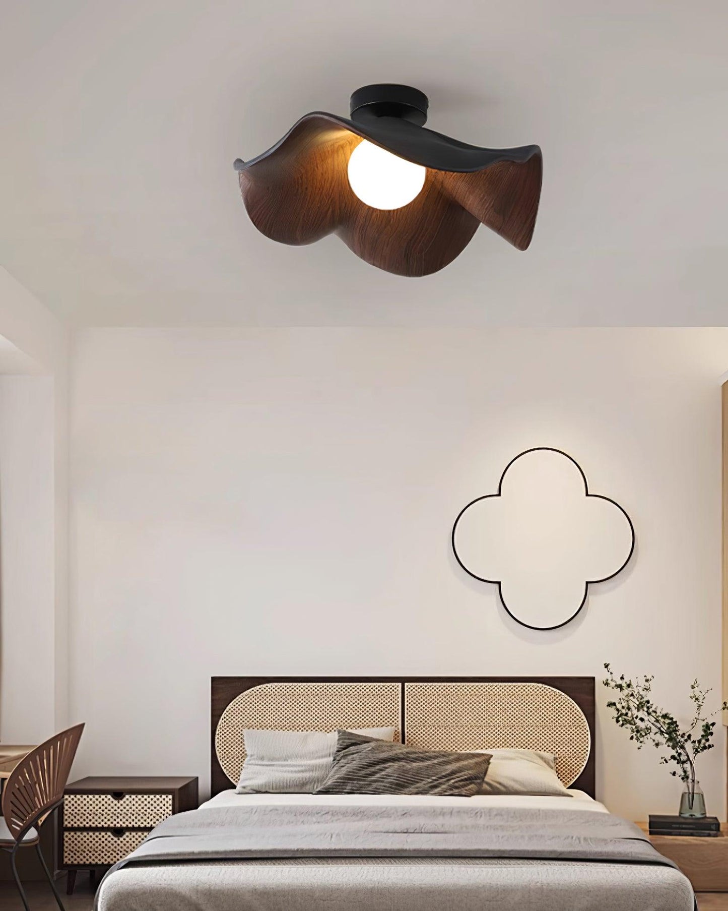 Moderne Plafondlamp Sculpturaal Hout Geïnspireerd Ontwerp