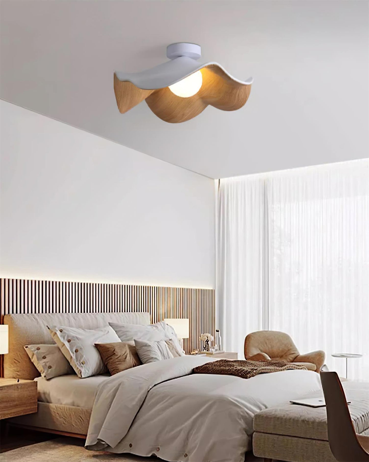 Moderne Plafondlamp Sculpturaal Hout Geïnspireerd Ontwerp