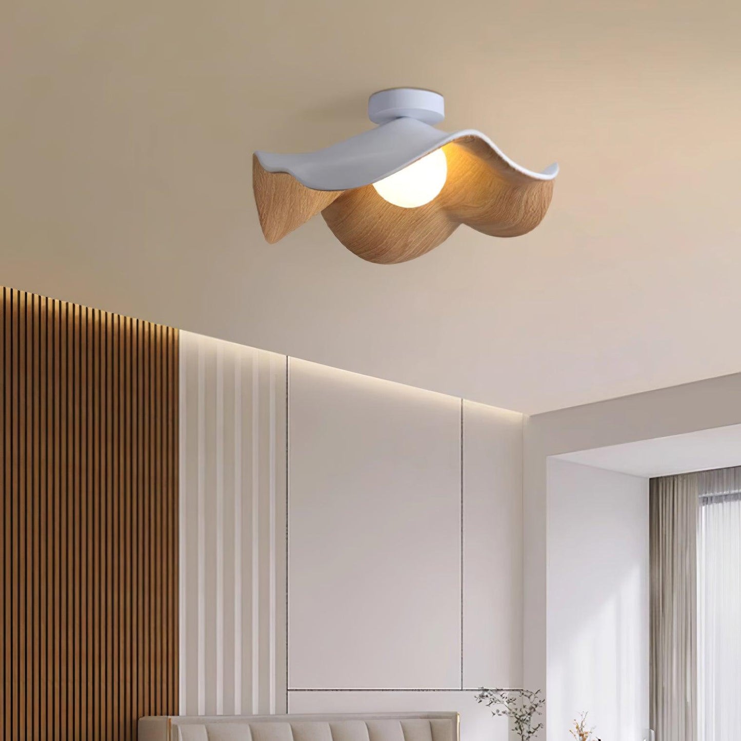 Moderne Plafondlamp Sculpturaal Hout Geïnspireerd Ontwerp