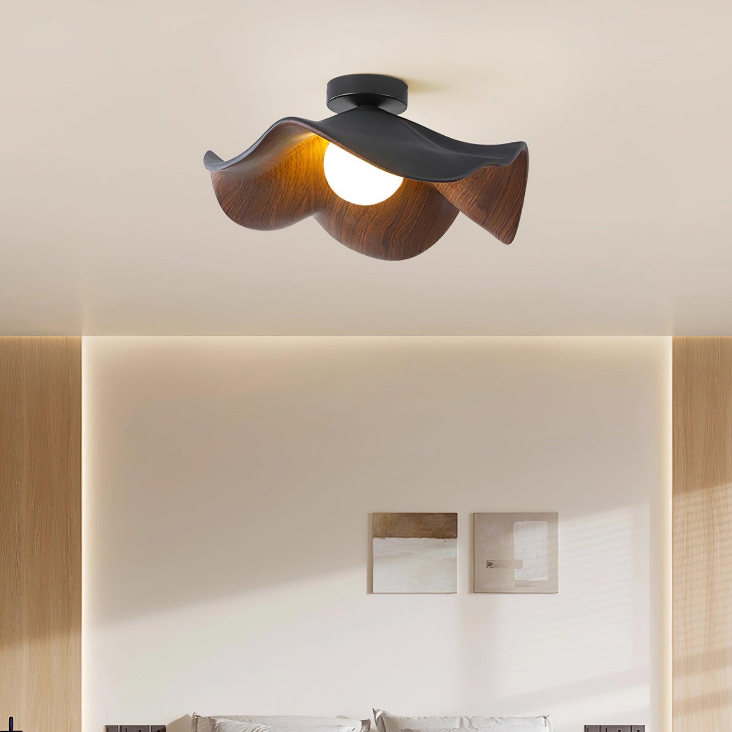 Moderne Plafondlamp Sculpturaal Hout Geïnspireerd Ontwerp