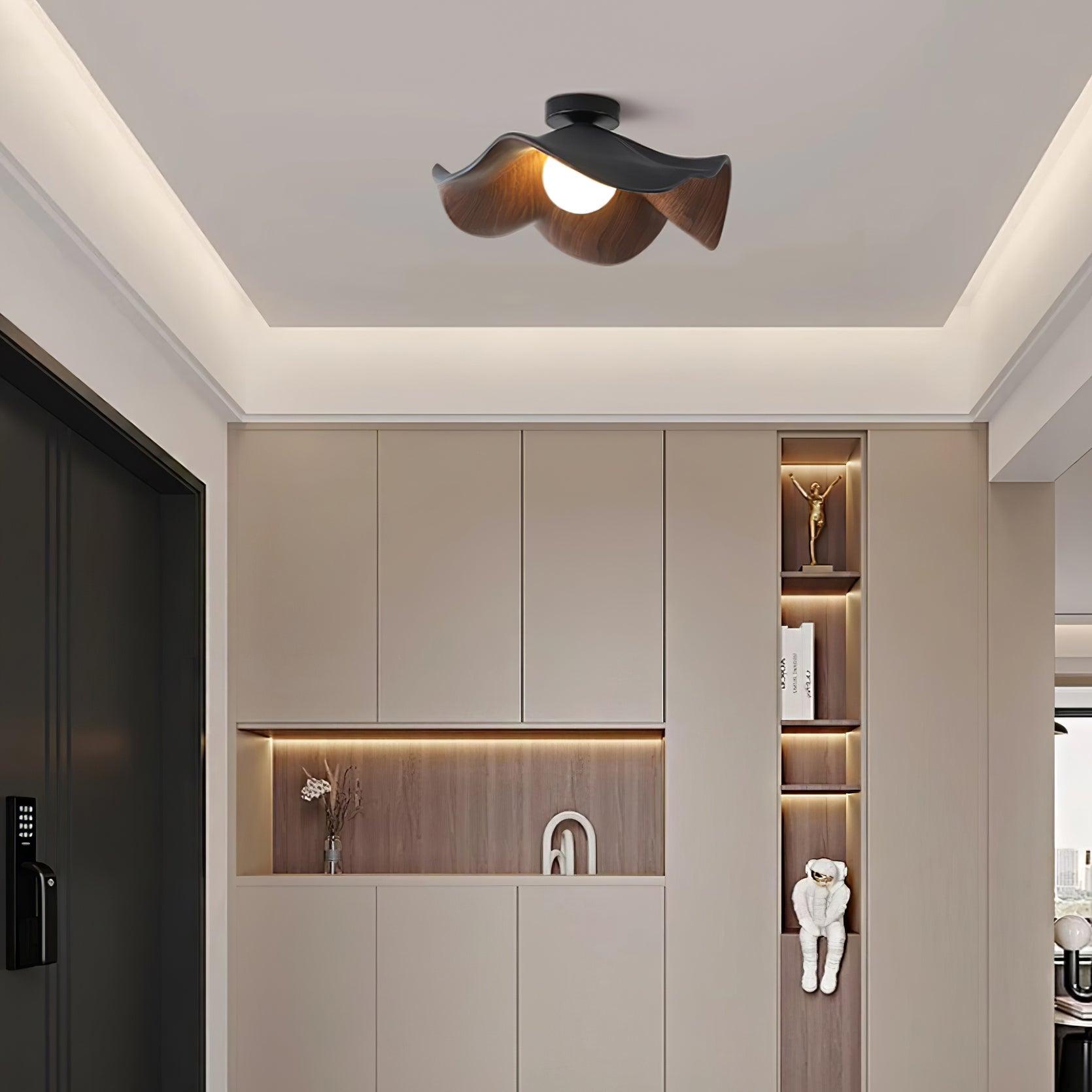 Moderne Plafondlamp Sculpturaal Hout Geïnspireerd Ontwerp