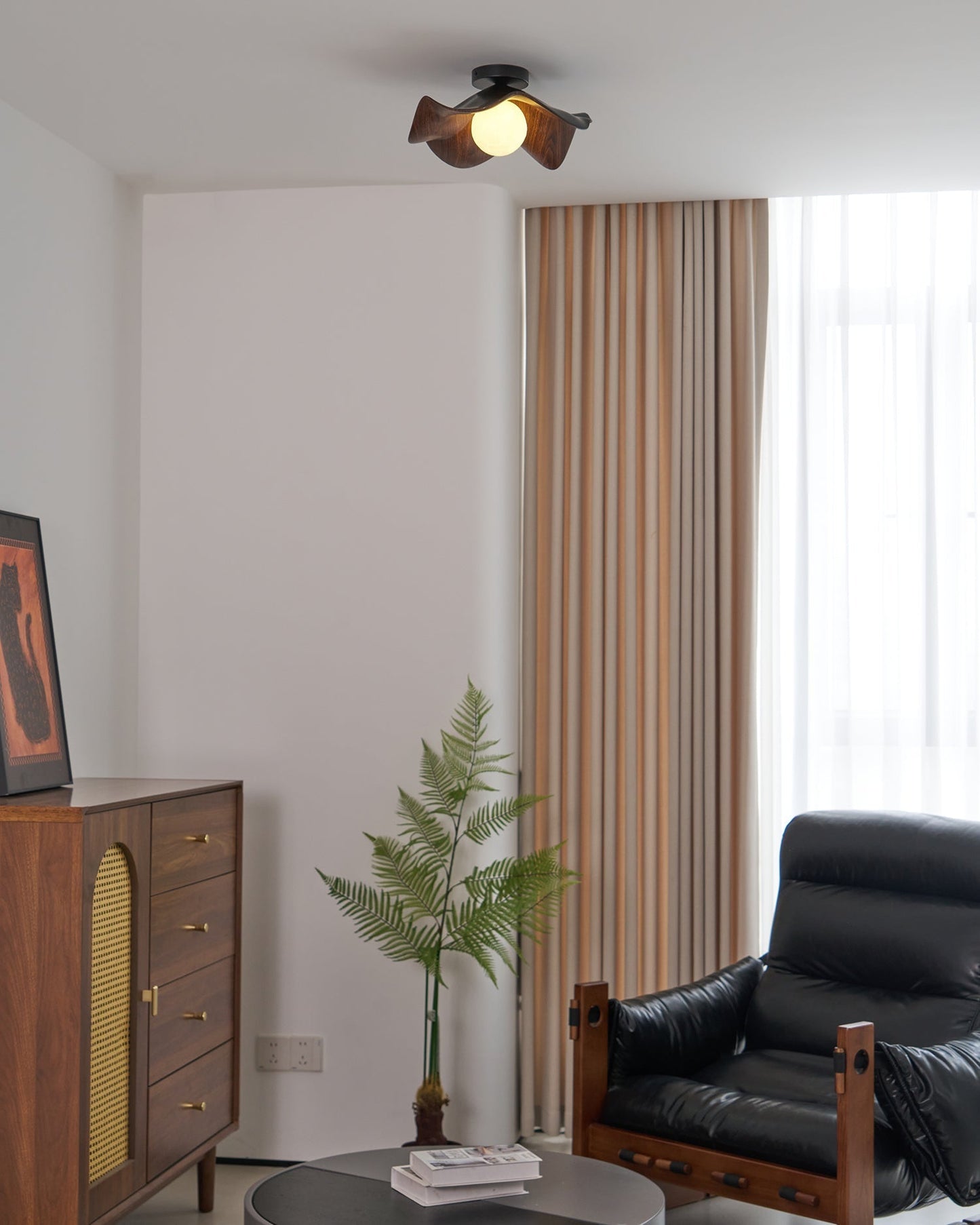 Moderne Plafondlamp Sculpturaal Hout Geïnspireerd Ontwerp
