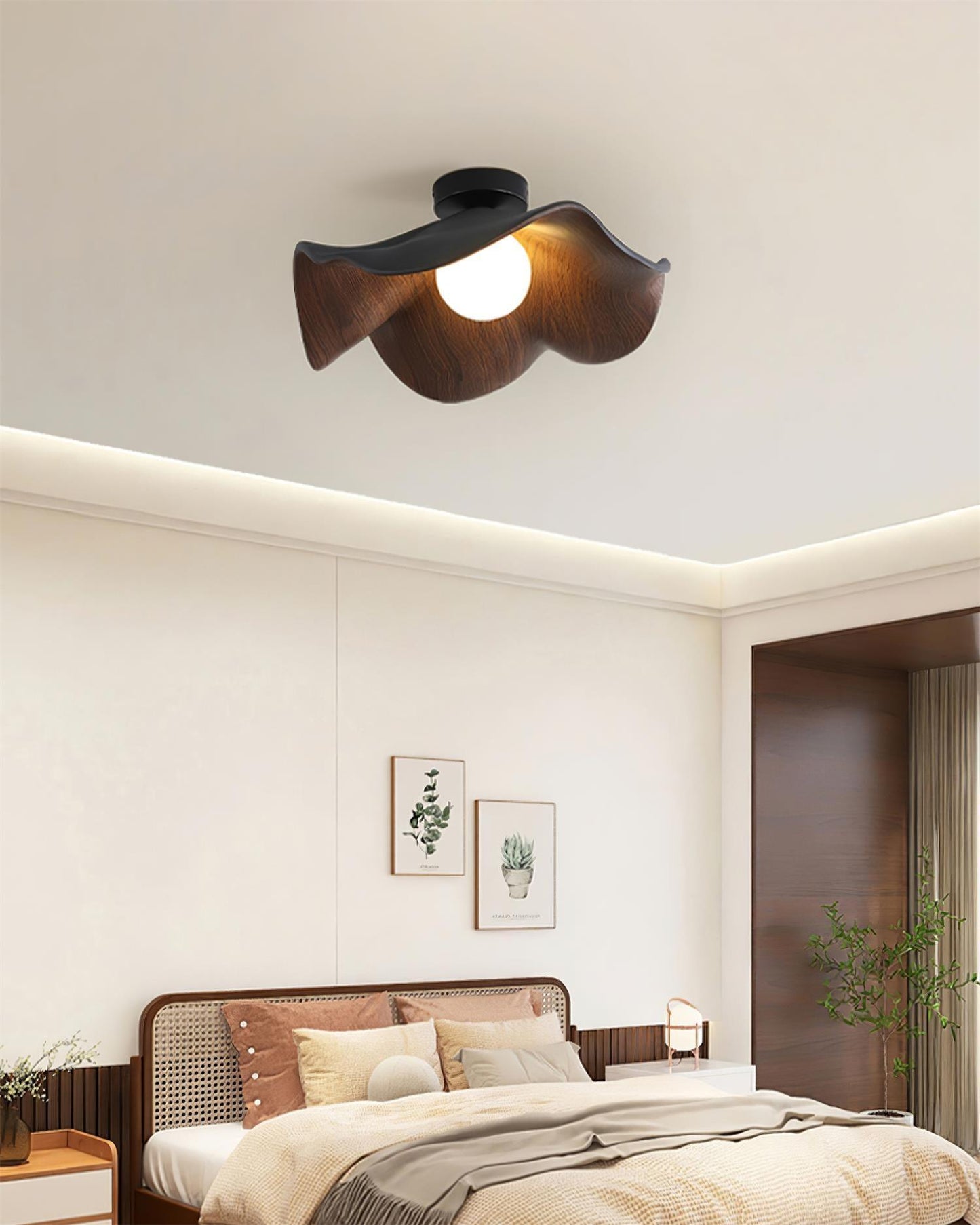 Moderne Plafondlamp Sculpturaal Hout Geïnspireerd Ontwerp