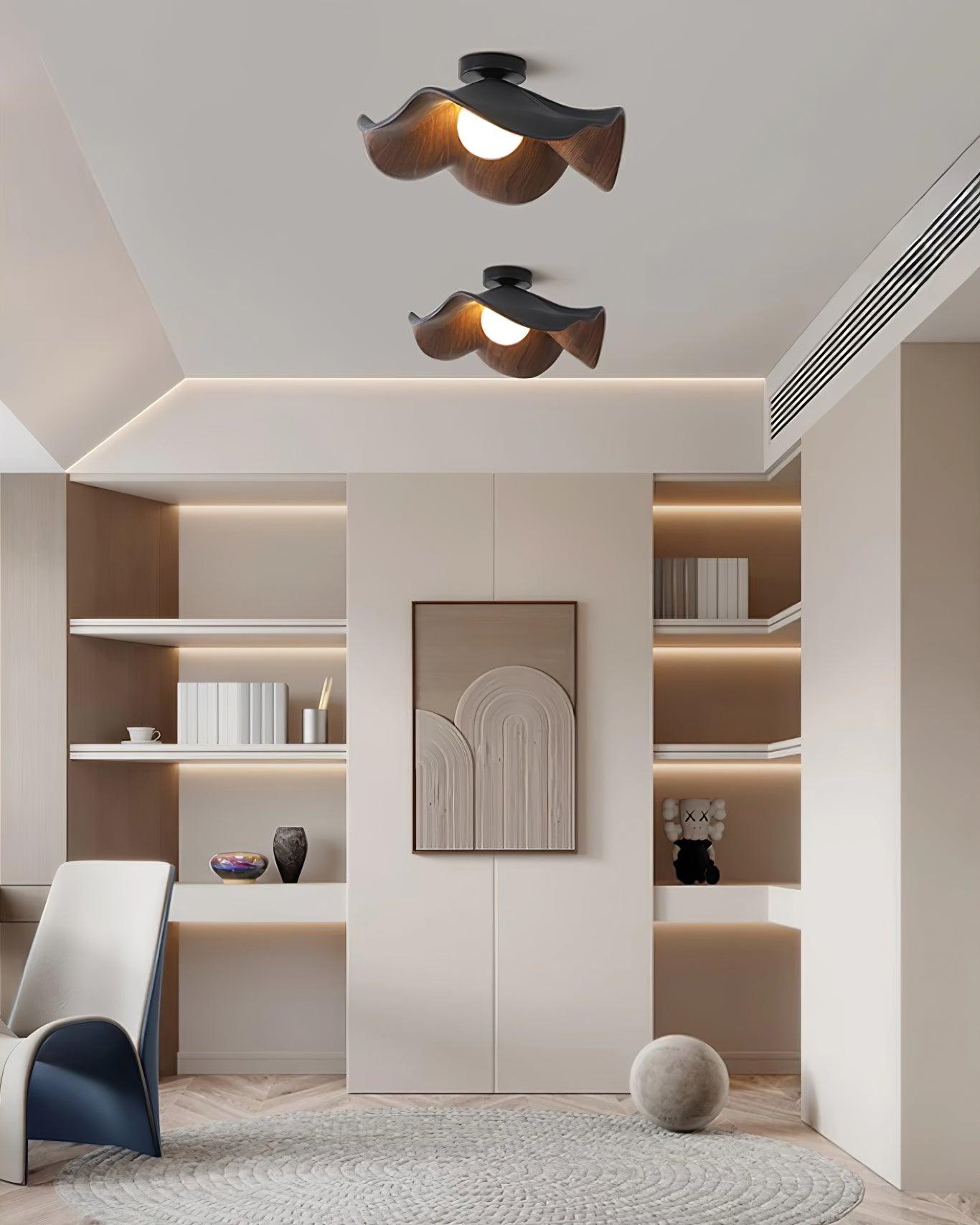 Moderne Plafondlamp Sculpturaal Hout Geïnspireerd Ontwerp