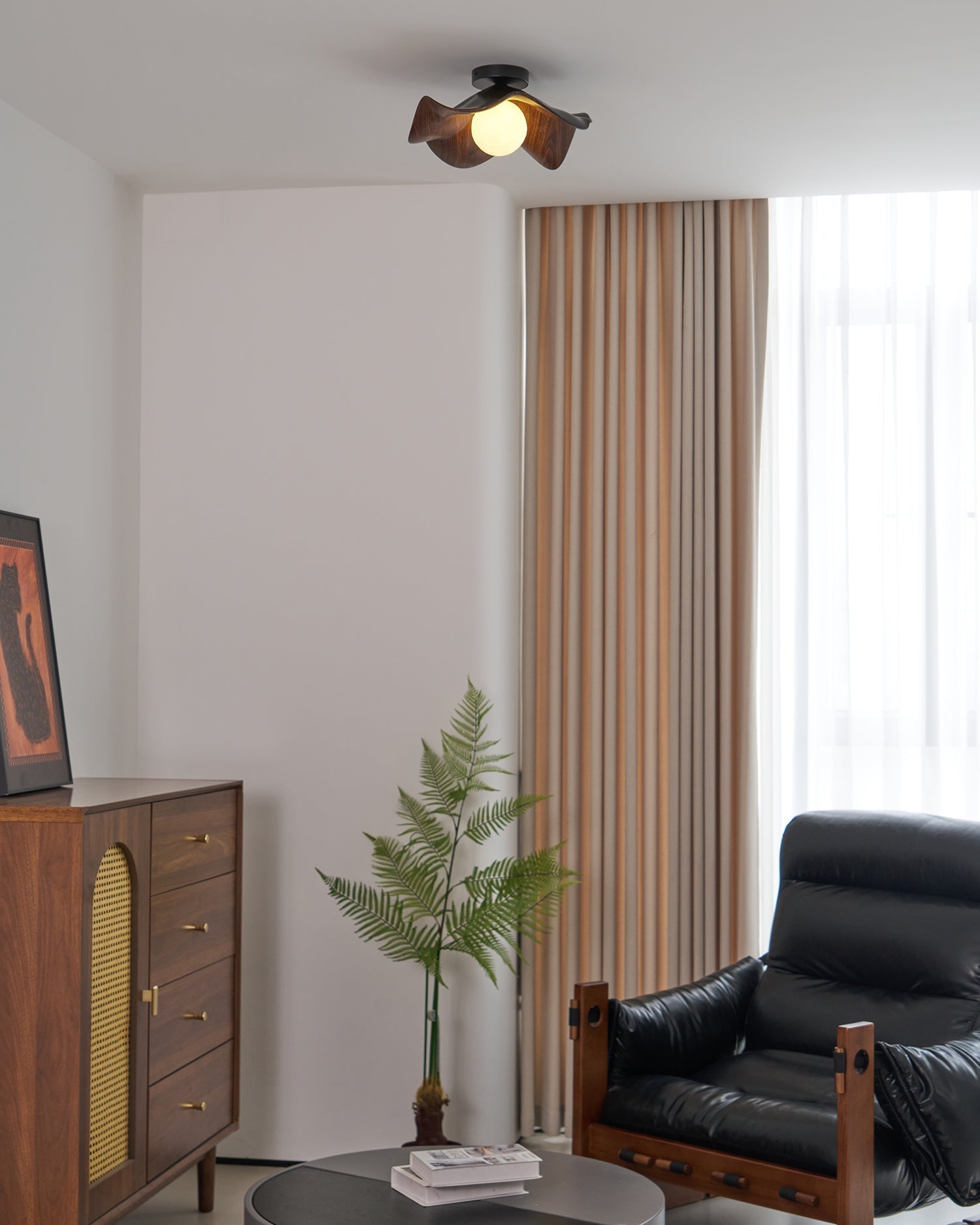 Moderne Plafondlamp Sculpturaal Hout Geïnspireerd Ontwerp