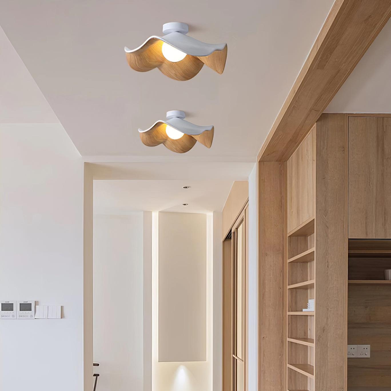Moderne Plafondlamp Sculpturaal Hout Geïnspireerd Ontwerp