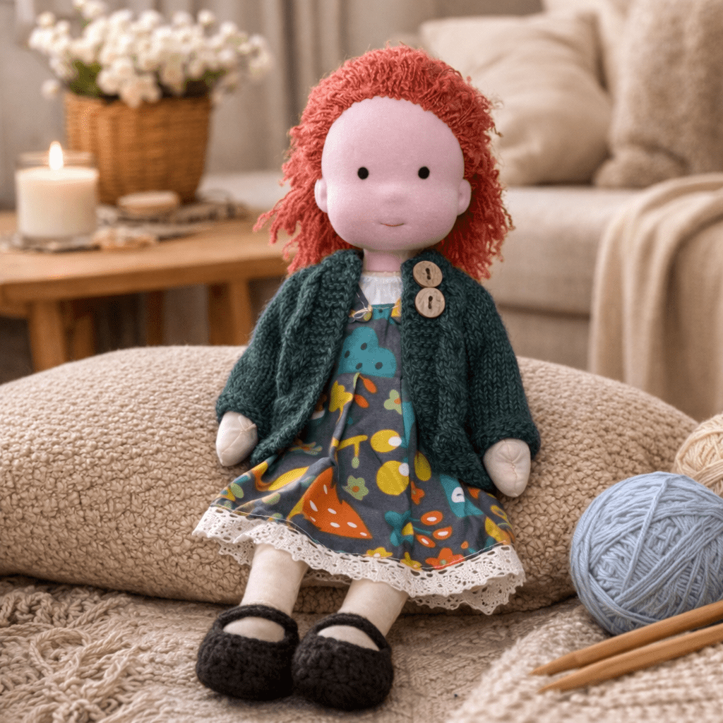 Elora – Handgemaakte Waldorf-pop van katoen voor creatief spelen