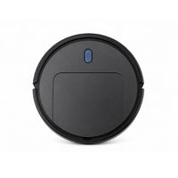 Cleanoro S6 zwarte compacte robotstofzuiger met dweilpad, USB-kabel en twee zijborstels op witte achtergrond