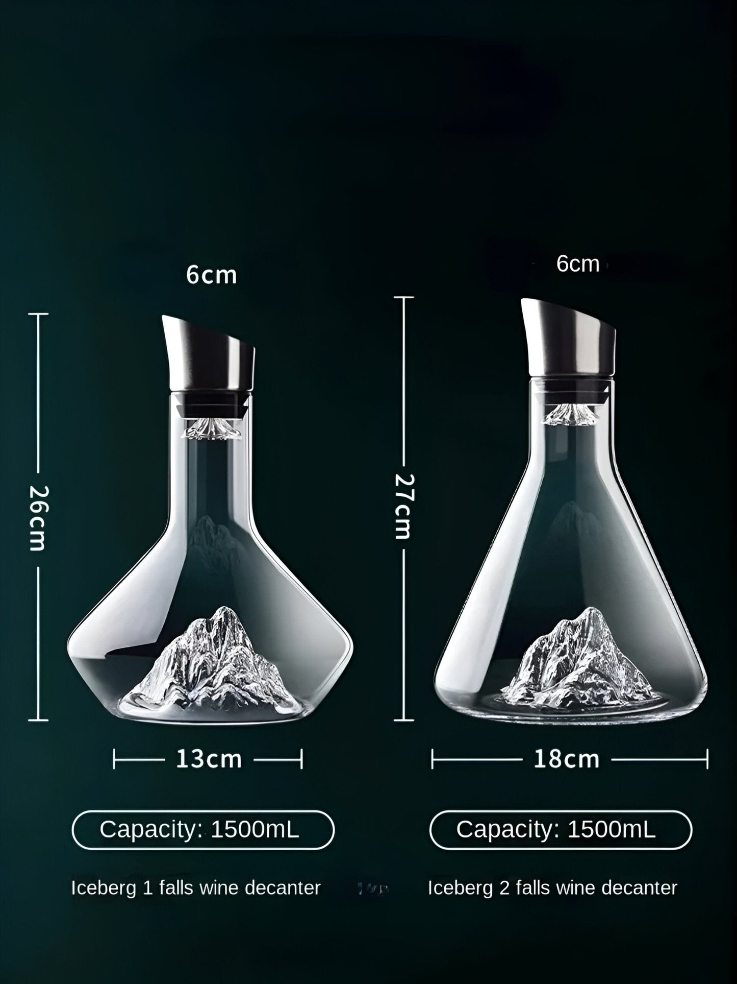 "IJsberg" Wijn-Dekanter & Verdeler | Handgemaakt loodvrij kristalglas | Lucht- & filtersysteem | Elegante serveerkaraffe voor rode wijn | 1500ml luxe ontwerp