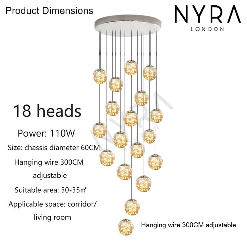 AstraLumen Glazen Bol Trap Chandelier Verhoogt Trapverlichting