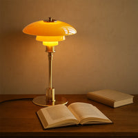 Vintage Deense Glazen Lampenkap Tafel Lamp