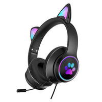AKZ-022 USB + 3.5mm Poort Kattenoor Ontwerp Vouwbare LED Headset met Microfoon (Zwart)
