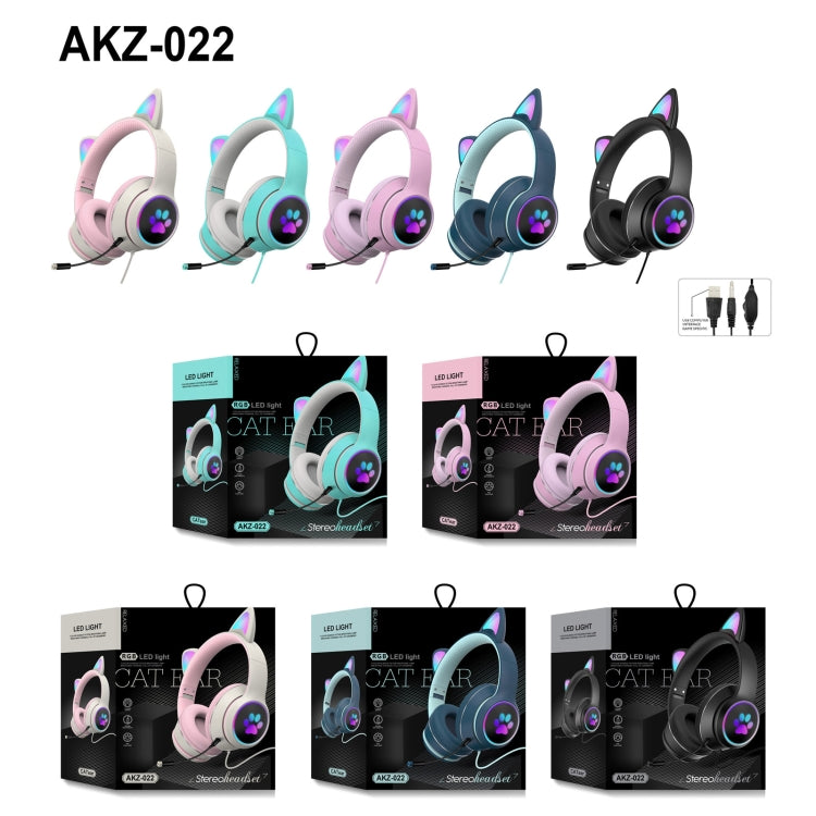AKZ-022 USB + 3.5mm Poort Kattenoor Ontwerp Vouwbare LED Headset met Microfoon (Zwart)