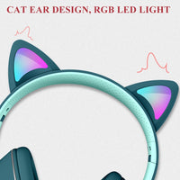 AKZ-022 USB + 3.5mm Poort Kattenoor Ontwerp Vouwbare LED Headset met Microfoon (Zwart)