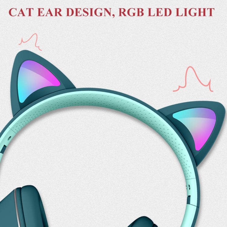 AKZ-022 USB + 3.5mm Poort Kattenoor Ontwerp Vouwbare LED Headset met Microfoon (Zwart)