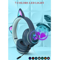 AKZ-022 USB + 3.5mm Poort Kattenoor Ontwerp Vouwbare LED Headset met Microfoon (Zwart)