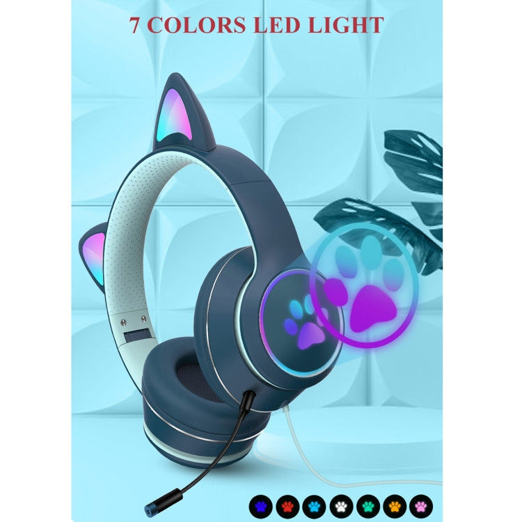 AKZ-022 USB + 3.5mm Poort Kattenoor Ontwerp Vouwbare LED Headset met Microfoon (Zwart)