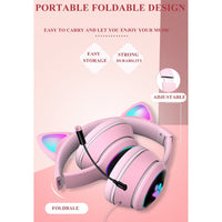 AKZ-022 USB + 3.5mm Poort Kattenoor Ontwerp Vouwbare LED Headset met Microfoon (Zwart)
