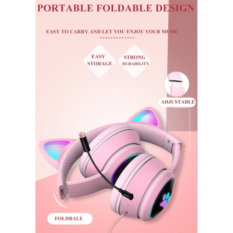 AKZ-022 USB + 3.5mm Poort Kattenoor Ontwerp Vouwbare LED Headset met Microfoon (Zwart)