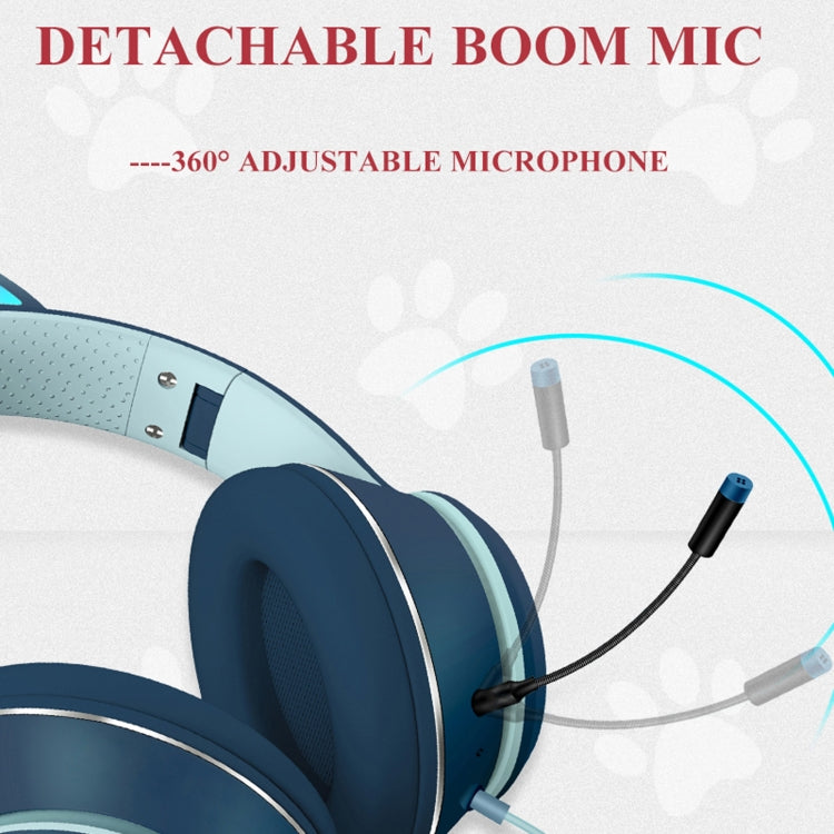 AKZ-022 USB + 3.5mm Poort Kattenoor Ontwerp Vouwbare LED Headset met Microfoon (Zwart)
