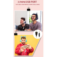 AKZ-022 USB + 3.5mm Poort Kattenoor Ontwerp Vouwbare LED Headset met Microfoon (Zwart)