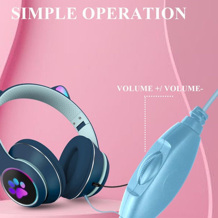 AKZ-022 USB + 3.5mm Poort Kattenoor Ontwerp Vouwbare LED Headset met Microfoon (Zwart)