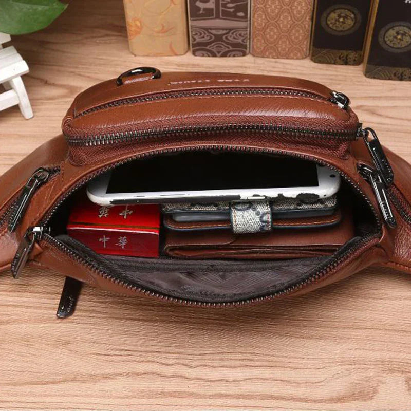 Echte Runderleren Heuptas voor Mannen – Grote Capaciteit Fanny Pack, Riem & Schoudertas voor Reizen