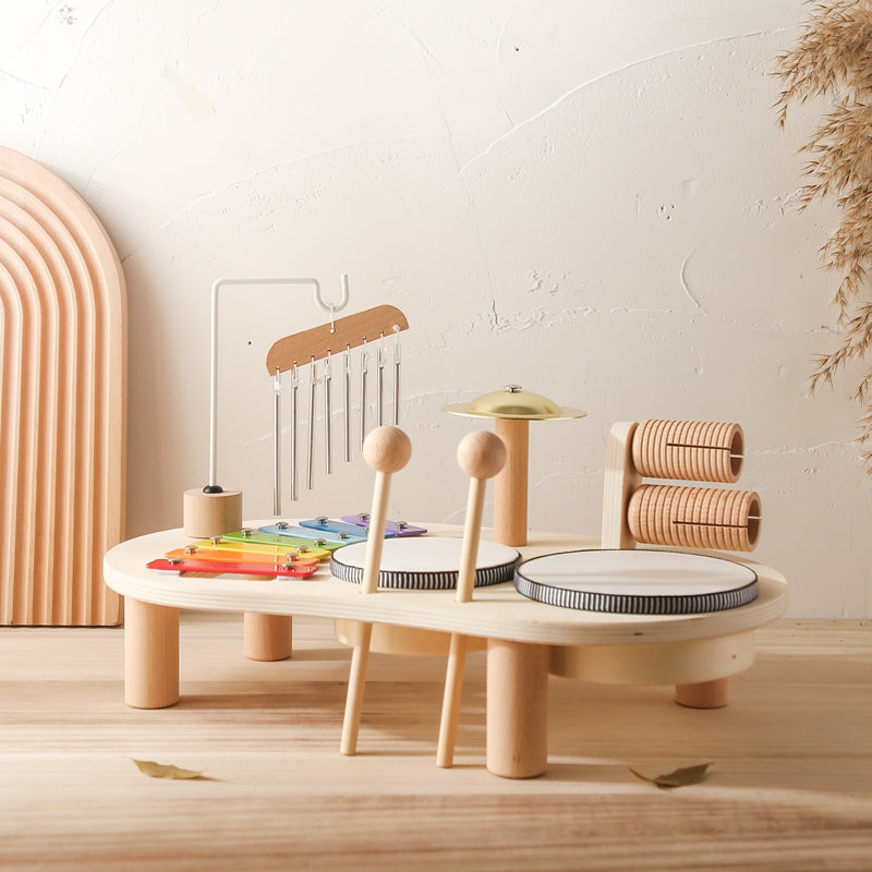 Educatieve Houten Muziektafel voor Kinderen - Inclusief Xylofoon, Drums en Cymbalen!