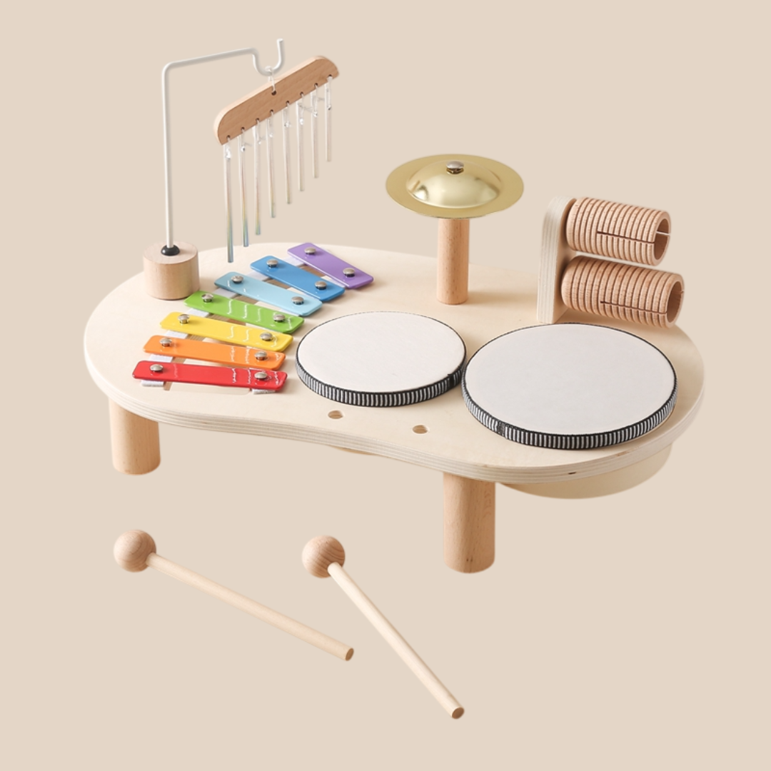 Educatieve Houten Muziektafel voor Kinderen - Inclusief Xylofoon, Drums en Cymbalen!