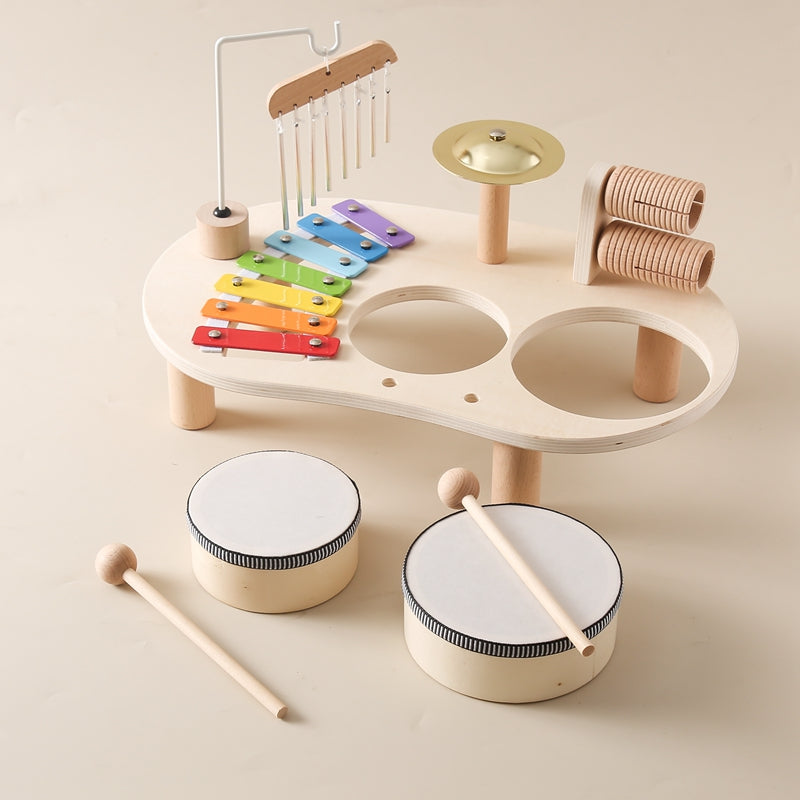 Educatieve Houten Muziektafel voor Kinderen - Inclusief Xylofoon, Drums en Cymbalen!