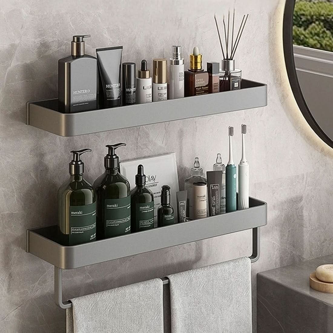 AquaShelf – Elegante Wandplank voor de Badkamer met Handdoekhouder & Boorvrije Montage