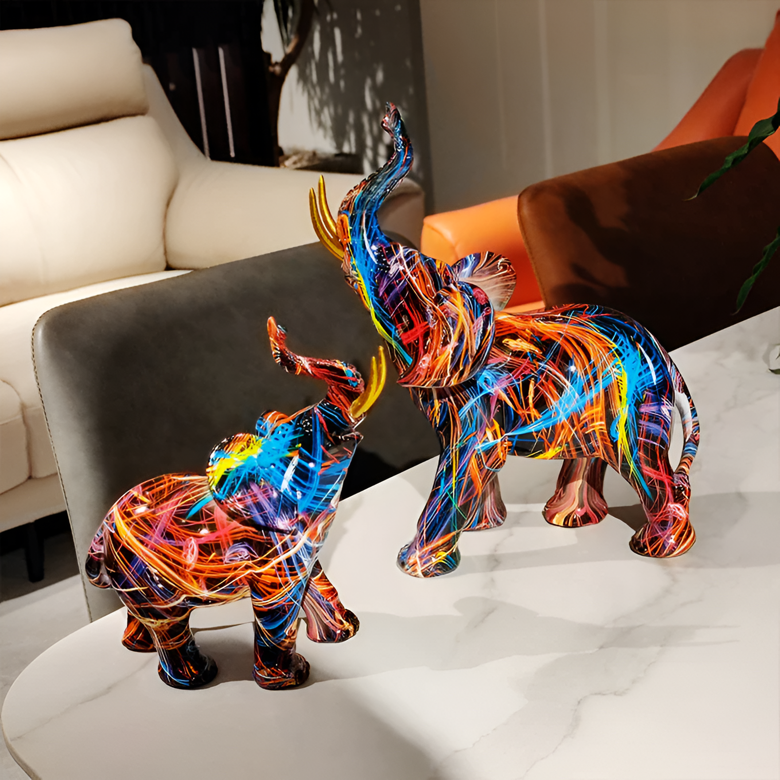 Abstracte meerkleurige olifantenstandbeeld - een majestueus kunstwerk voor thuisdecoratie
