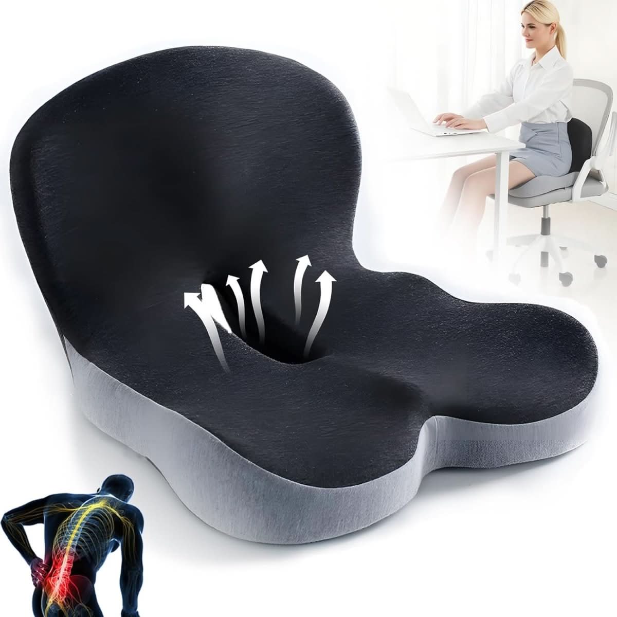 Ergonomisch Geheugenfoam Zitkussen voor Kantoor en Auto – Comfortabel Zitten