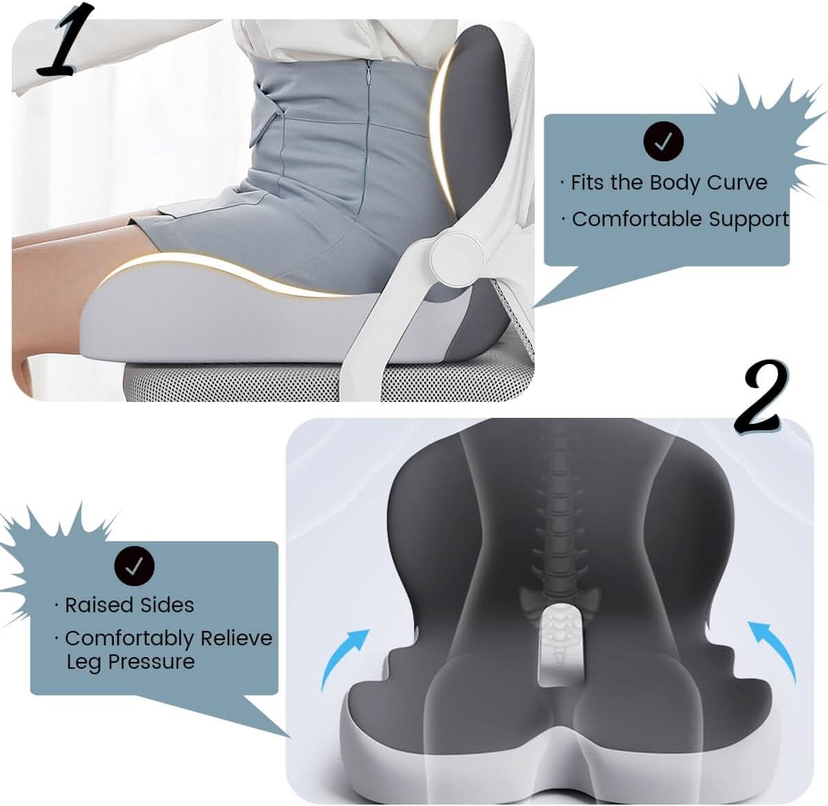 Ergonomisch Geheugenfoam Zitkussen voor Kantoor en Auto – Comfortabel Zitten