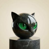NoirCat Sculptuur – Zwarte Kattenkop met Hypnotiserende Ogen