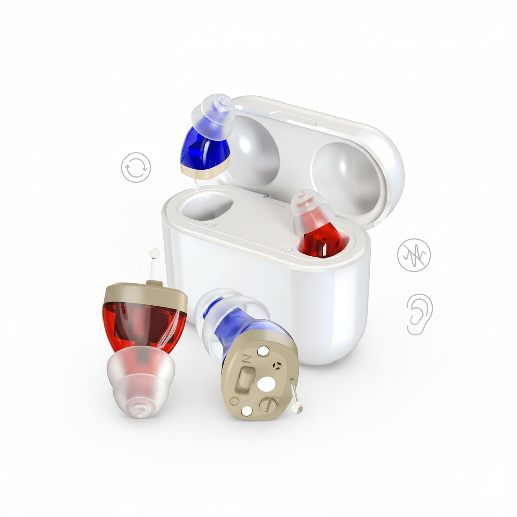 HearPro ITC-Hoorversterker-set | Oplaadbaar | Intelligente Ruisonderdrukking | In-Ear-Design (Discreet) | 20 Uur Batterijduur | Inclusief Mobiele Oplaadbox