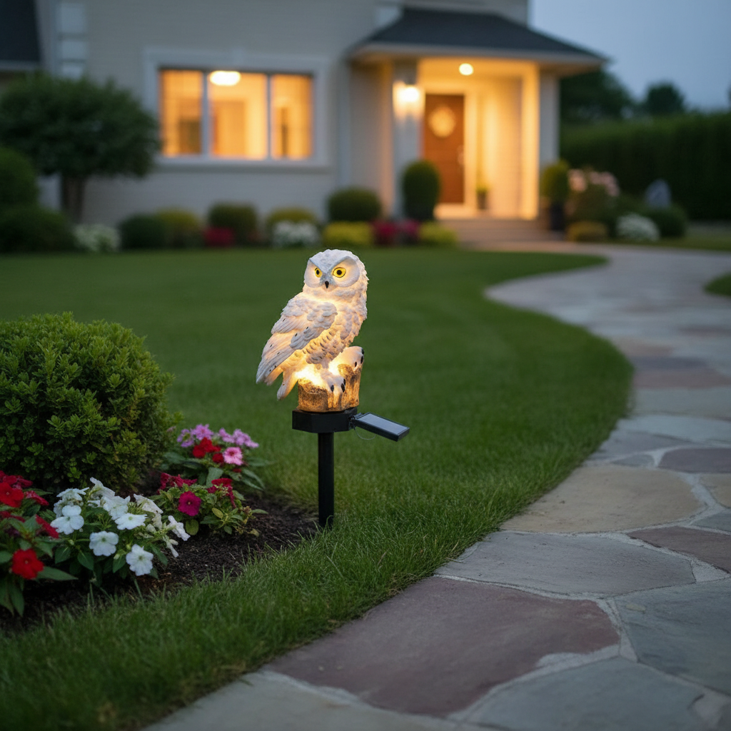 OwlGlow Zonne- tuinlamp | Autonome LED-buitenverlichting | Geïntegreerde schemersensor | IP65 Weerbestendig | 45cm Grondpen | Decoratieve Uilen-uitvoering