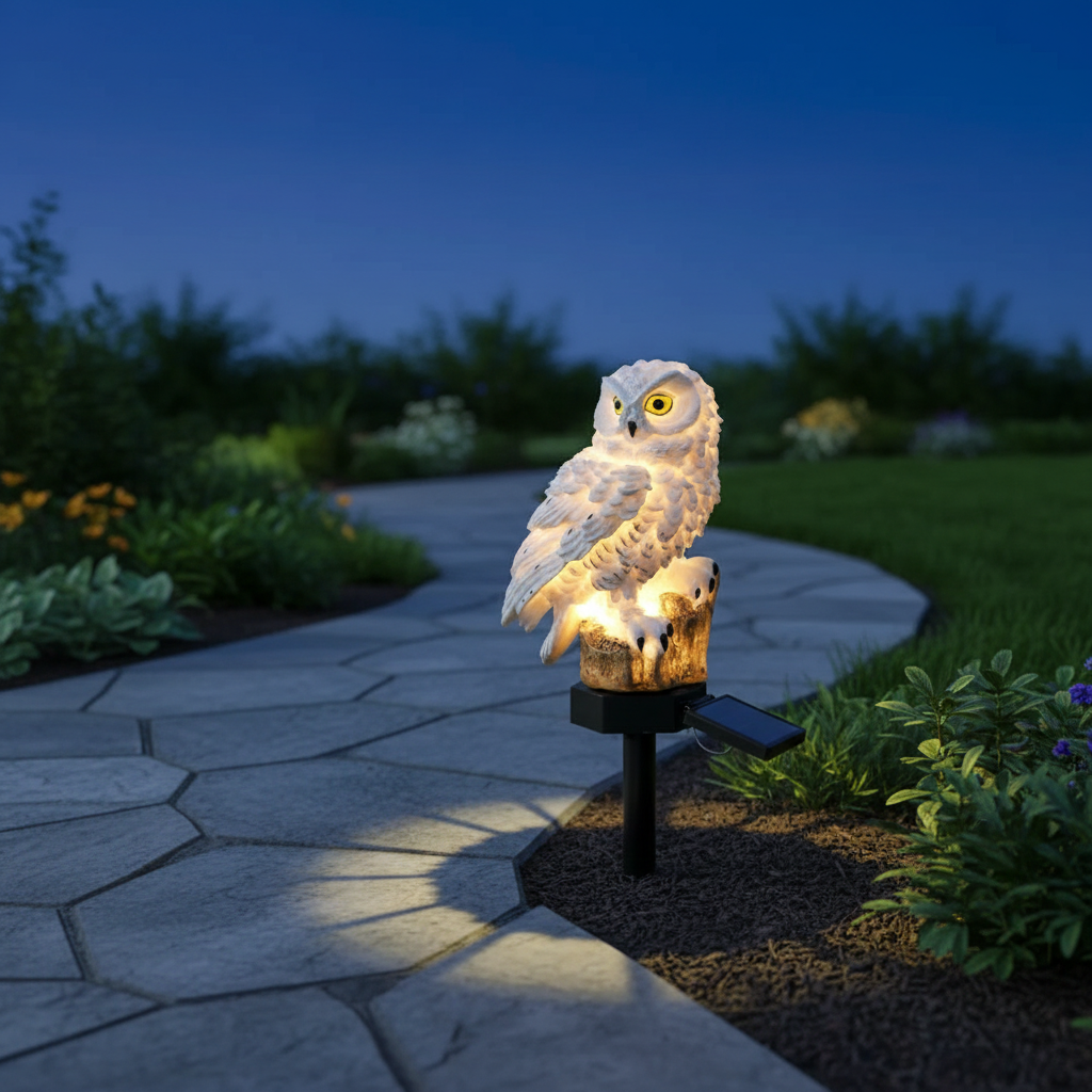 OwlGlow Zonne- tuinlamp | Autonome LED-buitenverlichting | Geïntegreerde schemersensor | IP65 Weerbestendig | 45cm Grondpen | Decoratieve Uilen-uitvoering