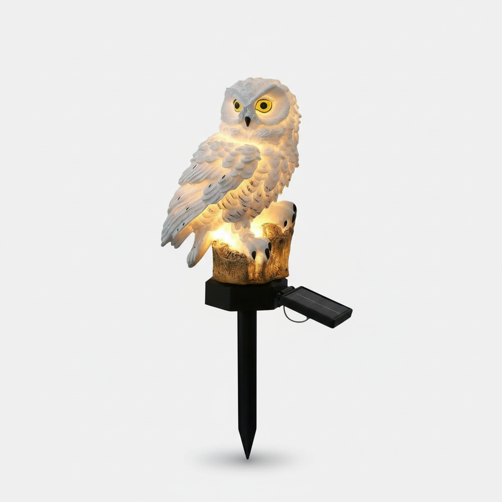 OwlGlow Zonne- tuinlamp | Autonome LED-buitenverlichting | Geïntegreerde schemersensor | IP65 Weerbestendig | 45cm Grondpen | Decoratieve Uilen-uitvoering
