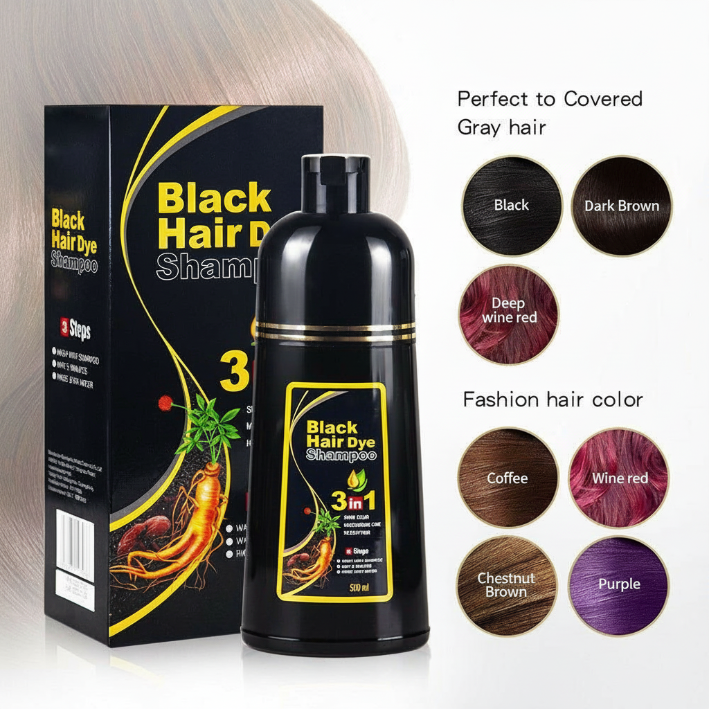 Zwarte Haarverf Shampoo | 3-in-1 Ayurveda-formule: Kleur, Verzorging & Reiniging | Natuurlijke Grijze Haardekking in 5 Minuten | Ammoniakvrij & Zacht