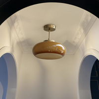 Glazen Plafondlamp met Ronde Kap en Metalen Stang