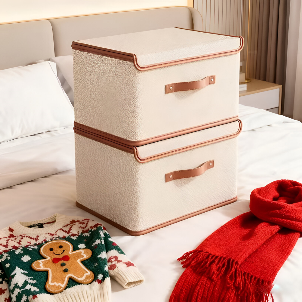 Lorvane – Opvouwbare Opbergbox Met Deksel En Leren Handgrepen