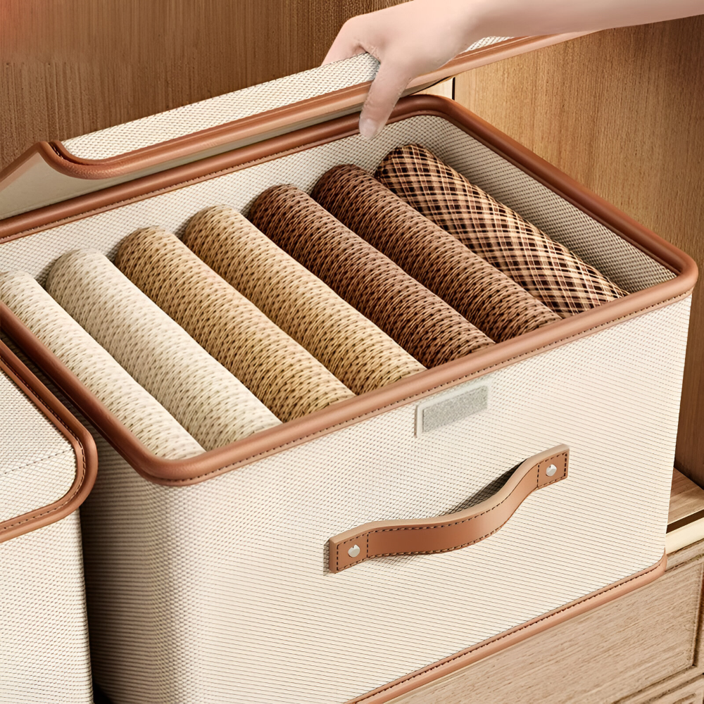 Lorvane – Opvouwbare Opbergbox Met Deksel En Leren Handgrepen