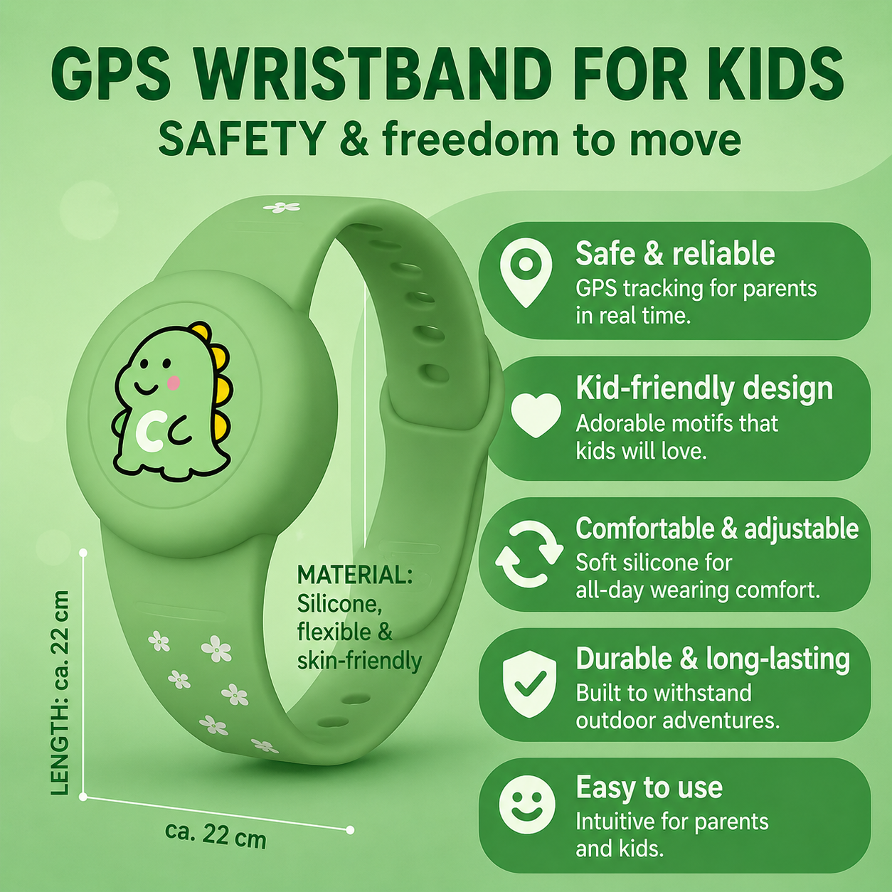 GPS | Kinderarmband | Locatie-tracking | Verstelbaar siliconenarmband | KidLoca